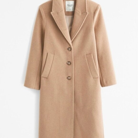 Abercrombie & Fitch Wool Blend Dad Coat Beige Tan Women’s Small Petite - Picture 2 of 10